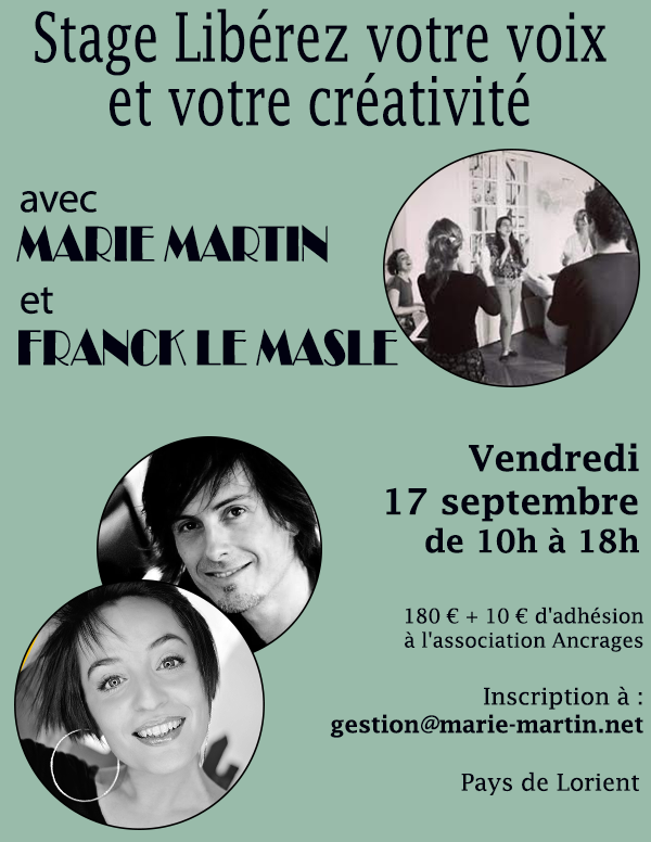 Stage de chant avec Marie Martin le vendredi 17 septembre de 10h à 18h